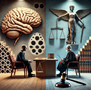 realistic image depicting the conflict between the disciplines of psychology and law